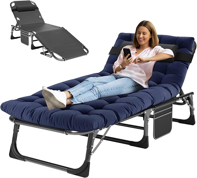 MOPHOTO Folding Chaise Lounge Chair 5-Position, Folding Cot, Heavy Duty Patio by MOPHOTO