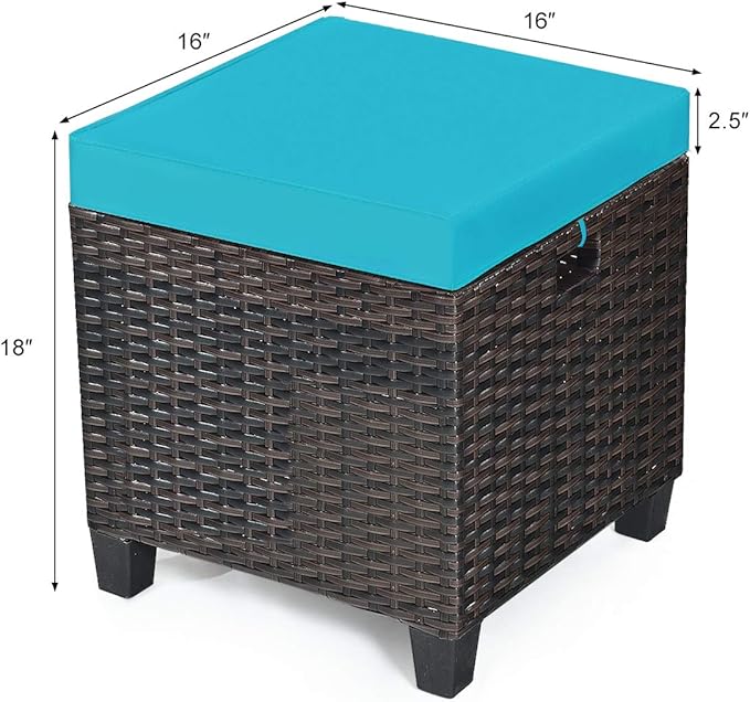 Tangkula 2 Pieces Outdoor Patio Ottoman, All Weather Rattan Wicker Ottoman Seat - Image 3