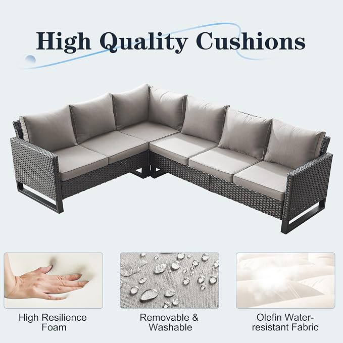 Belord Outdoor Sectional Sofa 6 Seater L Shaped Couch Wicker Patio Conversation - Image 3