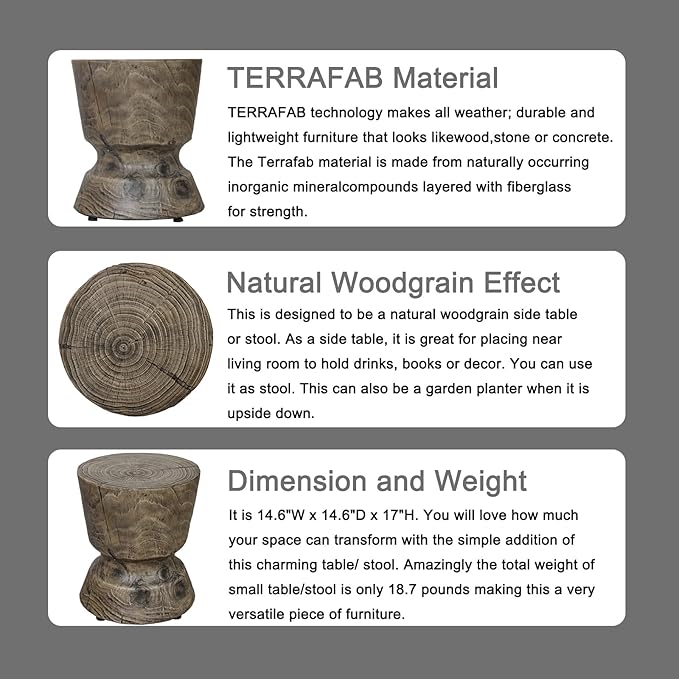 Afterglow Terrafab Material Round Side Table, Natural Wood Look Decorative - Image 5