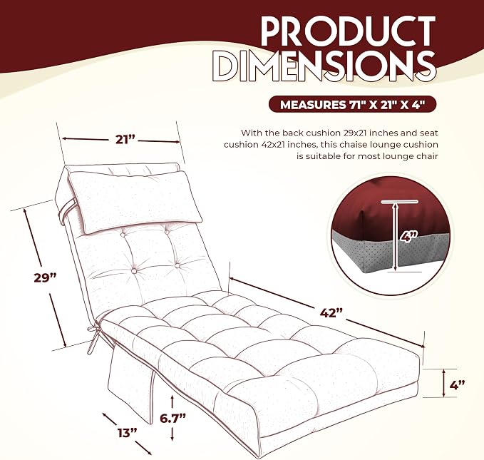 Outdoor Chaise Lounge Chair Cushion, Waterproof Outdoor Chair Cushions - Image 2