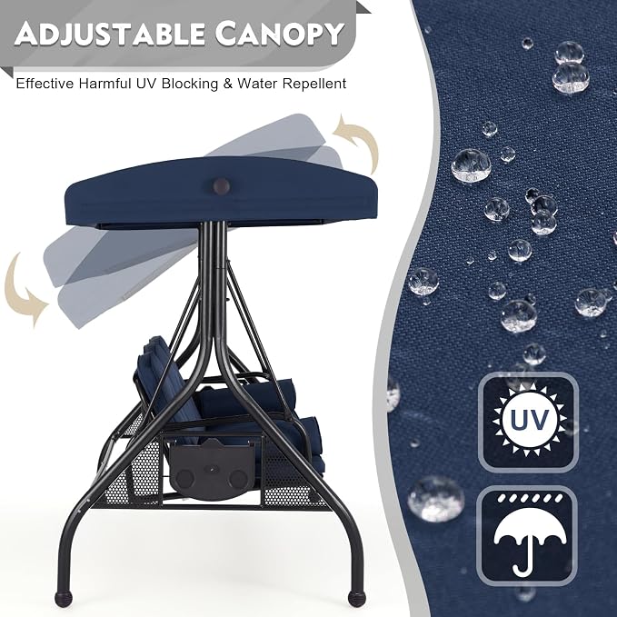 HOMREST 3 Seat Outdoor Porch Swing - Image 2