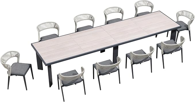 PURPLE LEAF 11 Pieces Outdoor Dining Set Patio Extended Upgrade Table and by PURPLELEAF