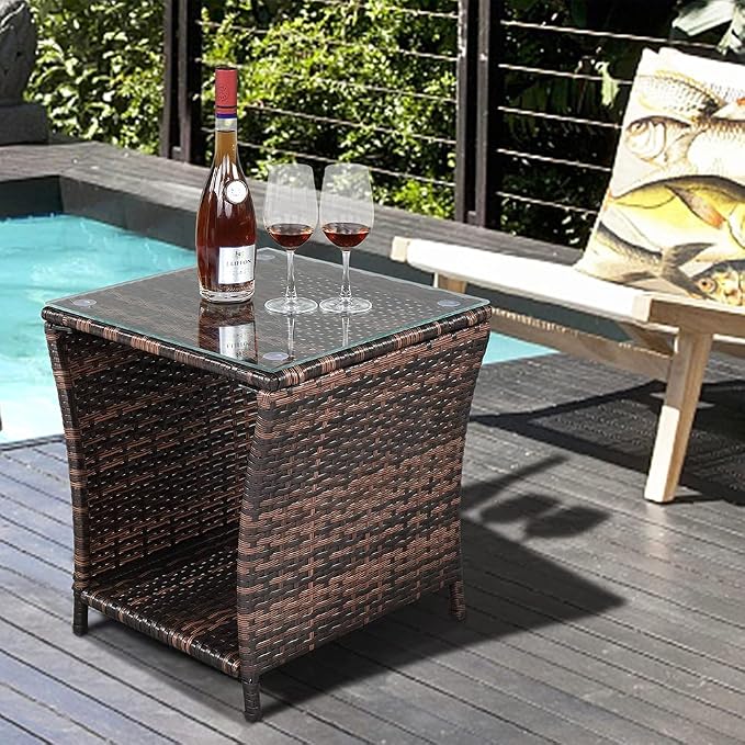Wicker Rattan Side Table, Outdoor Square Rattan Coffee End Table - Image 2