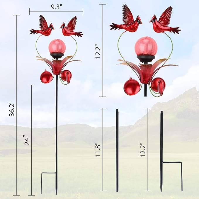 VCUTEKA Cardinal Solar Lights Outdoor Metal Garden Stake Waterproof Crackle - Image 5