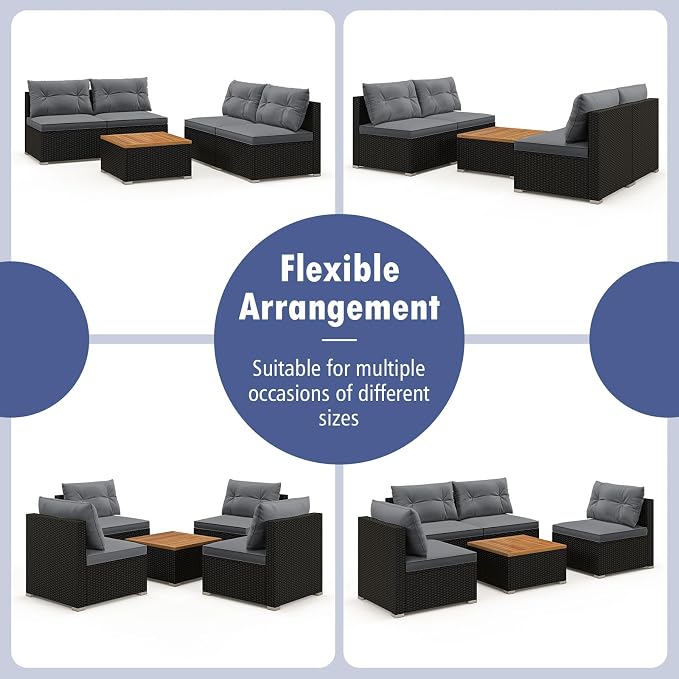 Tangkula 5 Piece Rattan Sofa Set, Outdoor Wicker Furniture Set w/Seat & Back - Image 9