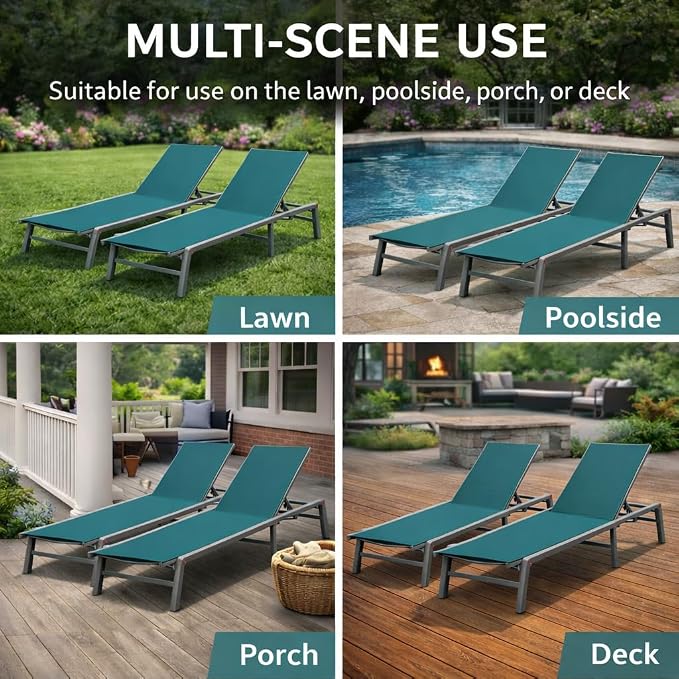 Kozyard 2-Pack Outdoor Lounge Chairs, Foldable Aluminum Frame Patio Chaise - Image 7
