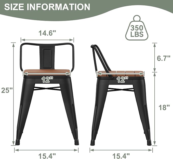 Andeworld 18 inch Outdoor Metal Patio Stools Set of 4, Farmhouse Kitchen - Image 2