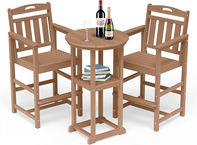 Outdoor Bistro Bar Set, Patio High Top Table and Bar Height Tall Adirondack by Suunyn
