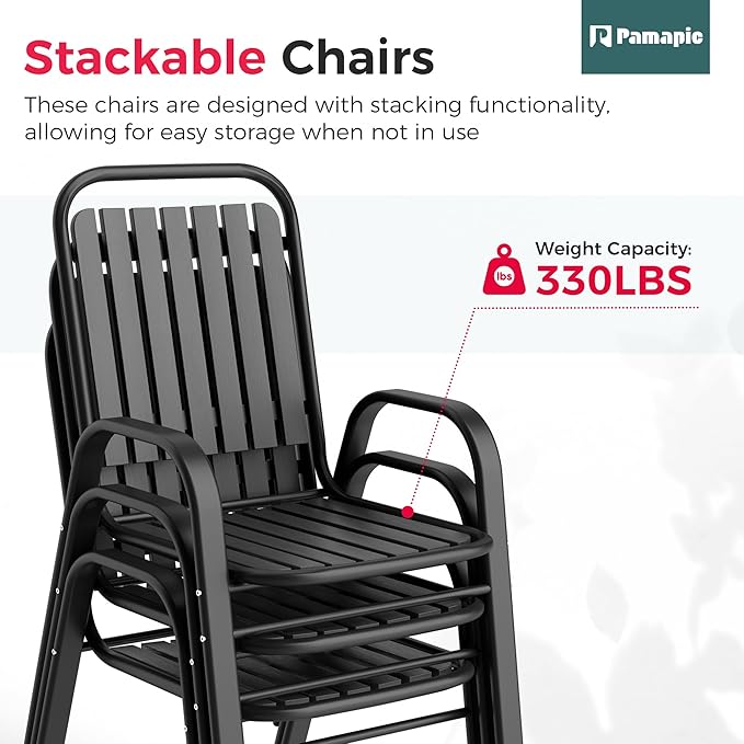 Pamapic Outdoor Dining Sets for 6, Rectangular Steel Slat Table - Image 4