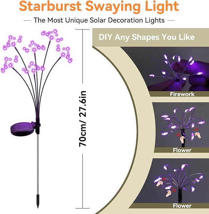 Solar Garden Lights 2 Pack Waterproof Solar Swaying Starburst Light Outdoor - Image 2