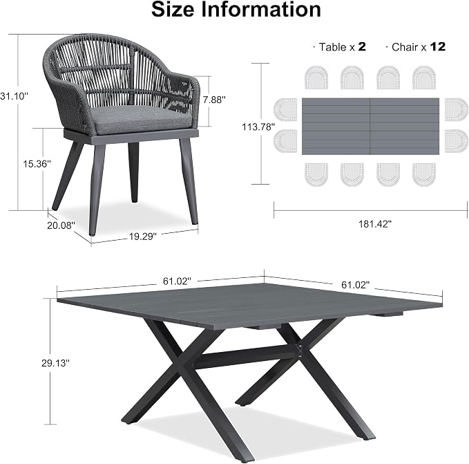 PURPLE LEAF 13 Pieces Oversized Patio Dining Set - Image 7