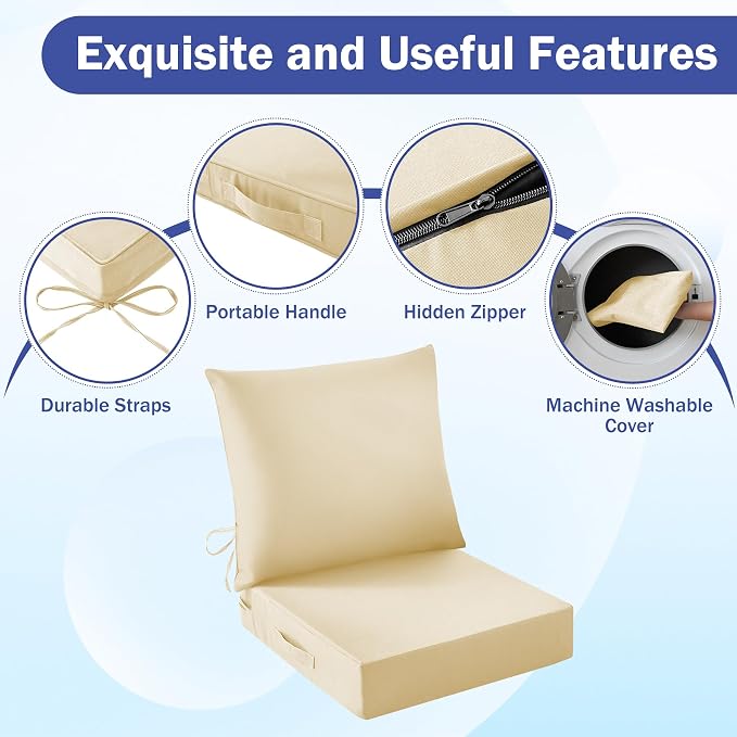 Outdoor Seat Cushion Set, Waterproof & Fade Resistant Patio Chair Cushions - Image 5