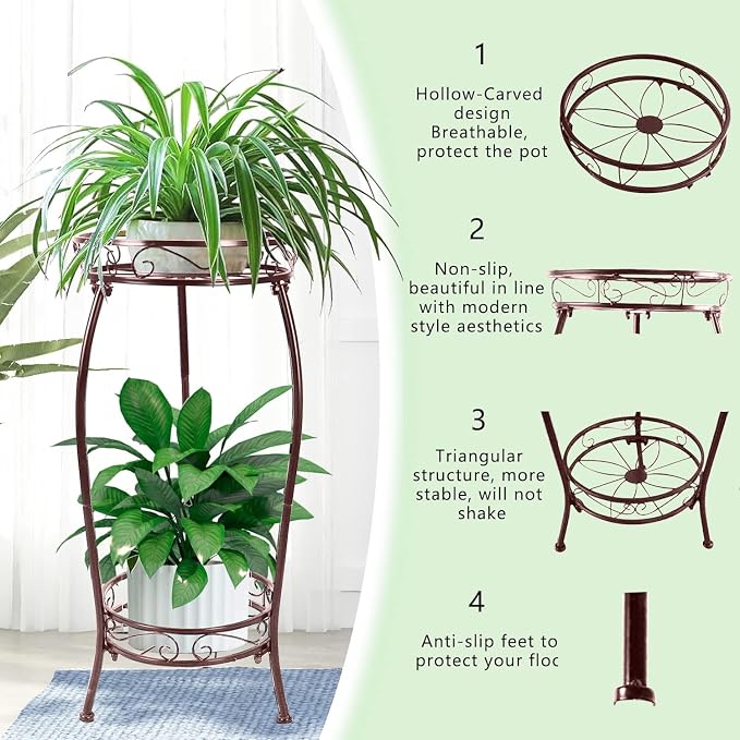 MOCORY Plant Stand Indoor Outdoor 2 Tier 27" Tall Metal Potted Holder Rack - Image 5