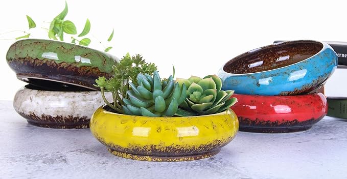 VanEnjoy 7.3 inch Round Large Shallow Succulent Ceramic Glazed Planter Pots - Image 7