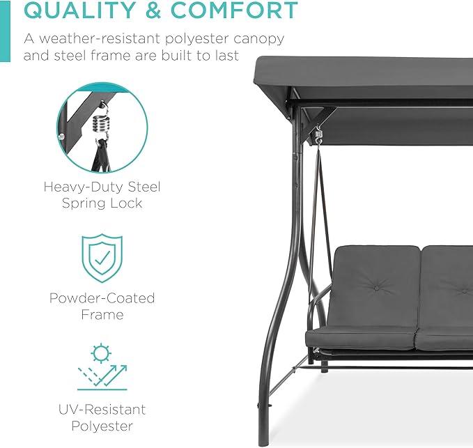 Best Choice Products 3-Seat Outdoor Large Converting Canopy Swing Glider - Image 3