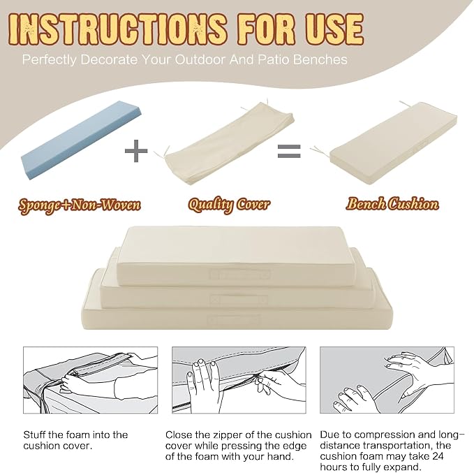 Outdoor Bench Cushion 4.0 inches Memory Foam Waterproof Patio Furniture Bench - Image 5