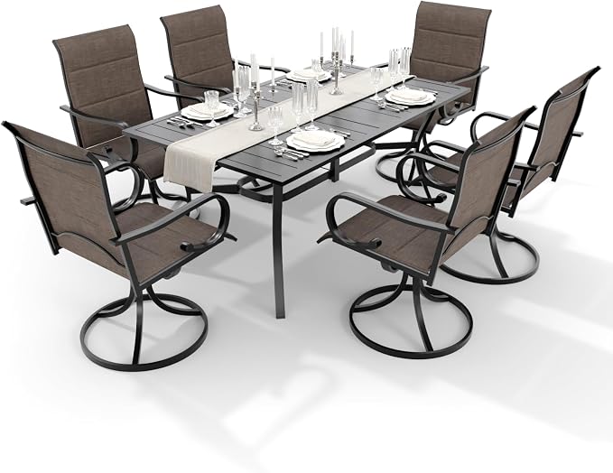 MELLCOM 7-Piece Outdoor Dining Set, 6 Swivel Rocker Chairs - Image 9
