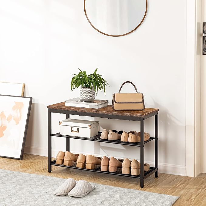HOOBRO Shoe Bench, 3-Tier Shoe Rack, Industrial Shoe Organizer Storage Bench - Image 5