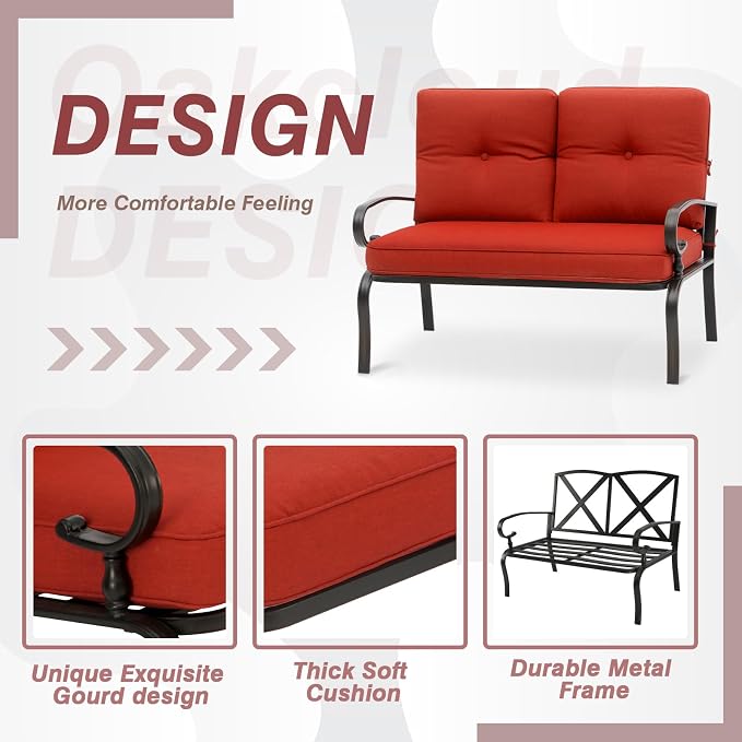 Oakcloud Outdoor 2 Pcs Patio Loveseat Bench Metal Frame Furniture Set - Image 4