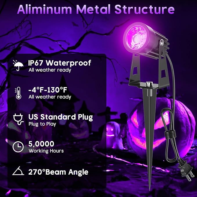 Black Light Outdoor, 3W Halloween Blacklight Spotlight IP67 Waterproof - Image 4