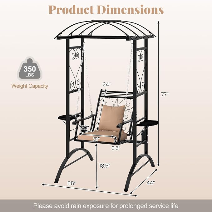 Tangkula Porch Swing with Stand, Outdoor Patio Swing with Heavy-Duty Metal Frame - Image 4