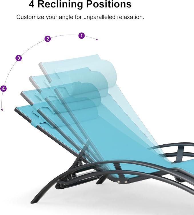 Purple Leaf Patio Chaise Lounge Set of 3 Outdoor Lounge Chair Beach Pool - Image 9