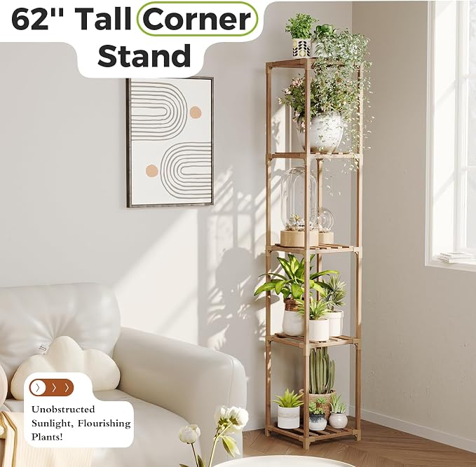 Bamworld Corner Plant Stand Indoor Tall Plant Shelf 5-tier Wood Plant Holder - Image 2