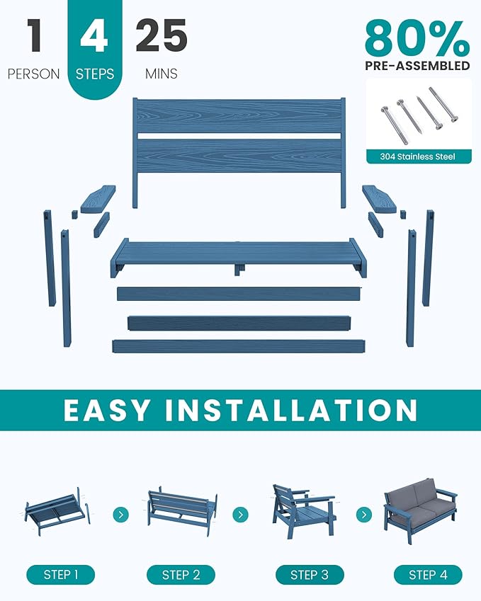 SERWALL HDPE Outdoor Patio Loveseat - Image 7