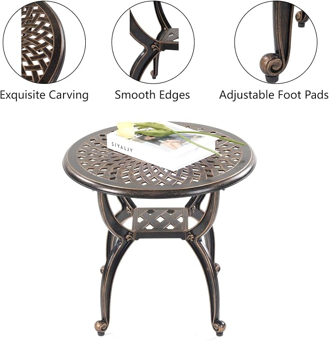 Mandolin Outdoor Patio, Rust -Resistant Cast Aluminum Side Table, Weather - Image 4