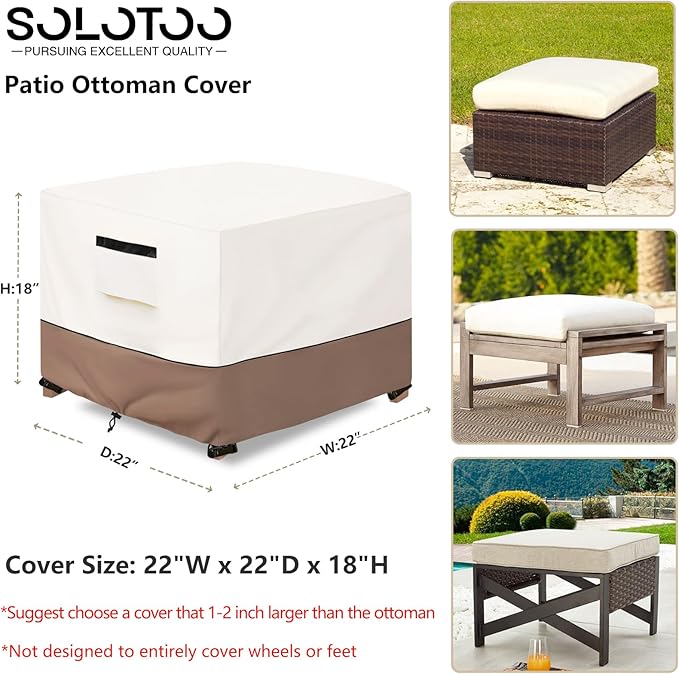 Patio Ottoman Cover Waterproof Heavy Duty Square Outdoor Ottoman Covers - Image 3