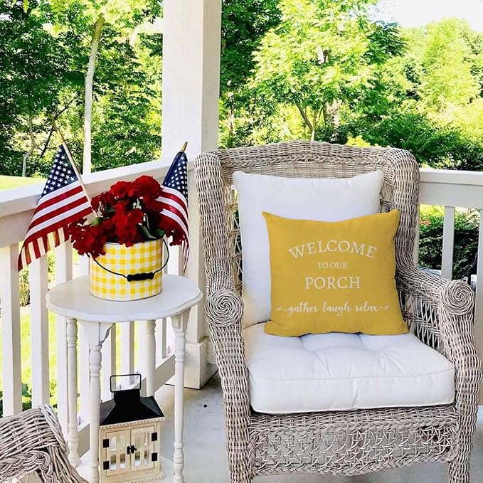 PANDICORN Welcome to Our Porch Stay Awhile Farmhouse Decorative Throw Pillow - Image 2