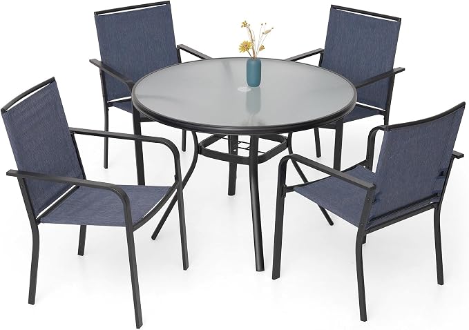 5-Piece Outdoor Patio Dining Set, 40-Inch Round Glass Table by Anmutig