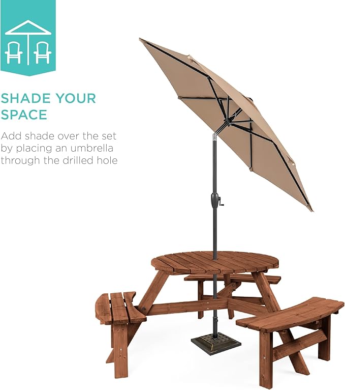 Best Choice Products 6-Person Circular Outdoor Wooden Picnic Table - Image 5