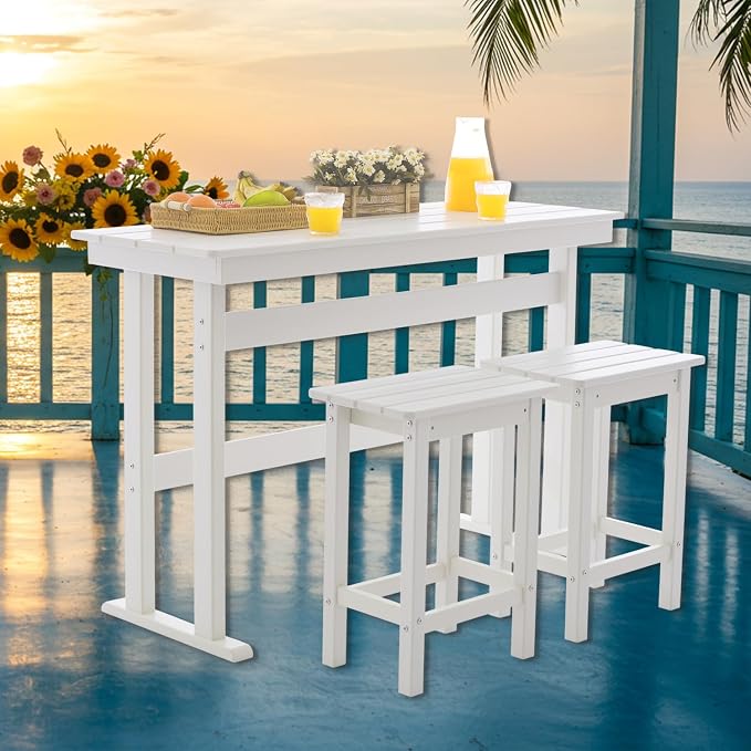 3 Pcs HDPE Outdoor Bar Set of 2 Includes Bar Height Table and Chairs, Patio Bar by Unknown