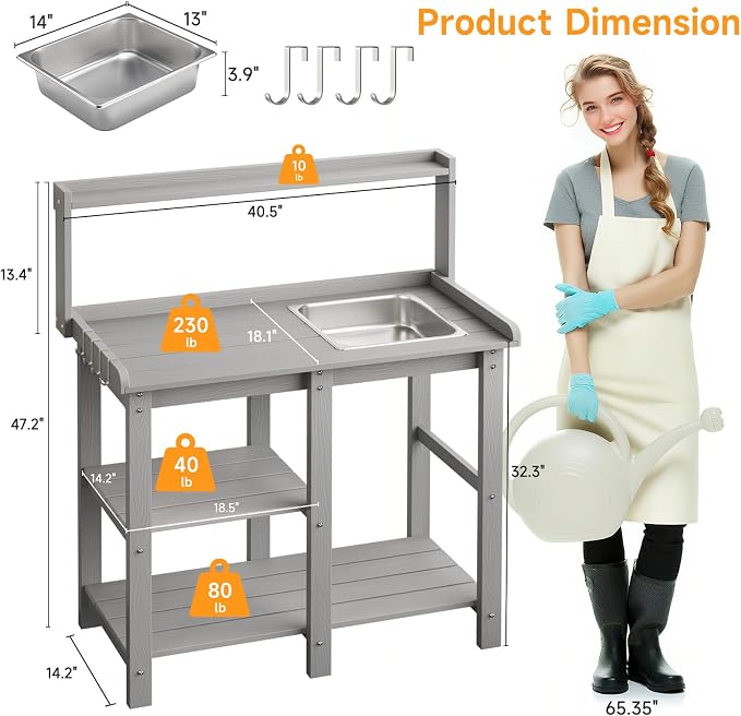 ONBRILL Potting Bench, Outdoor Potting Bench Table - Image 2