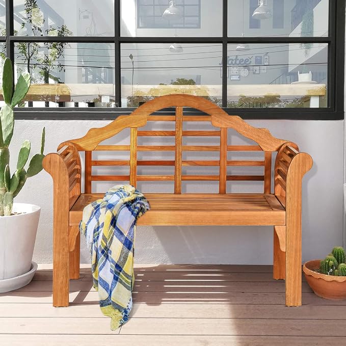 Giantex Outdoor Wood Bench, 4 Ft Foldable Eucalyptus Garden Bench, Two Person - Image 2