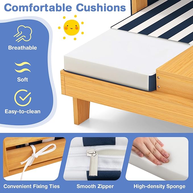 Costzon Kids Lounge Chair Outdoor, Wood Double Seat Chaise Lounge - Image 3