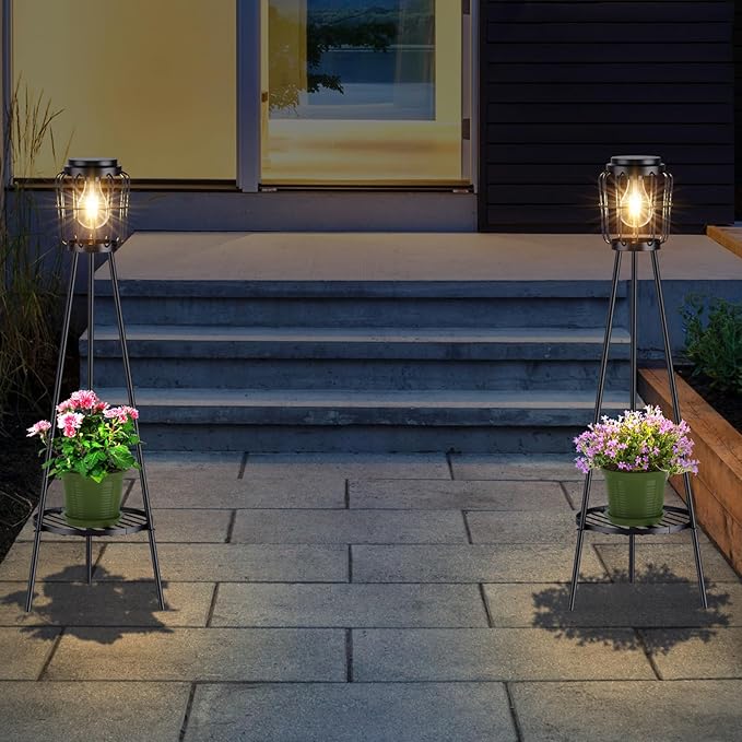 Solar Lights with Plant Stand, Outdoor Floor Lamp, Waterproof Solar LED Edison - Image 9