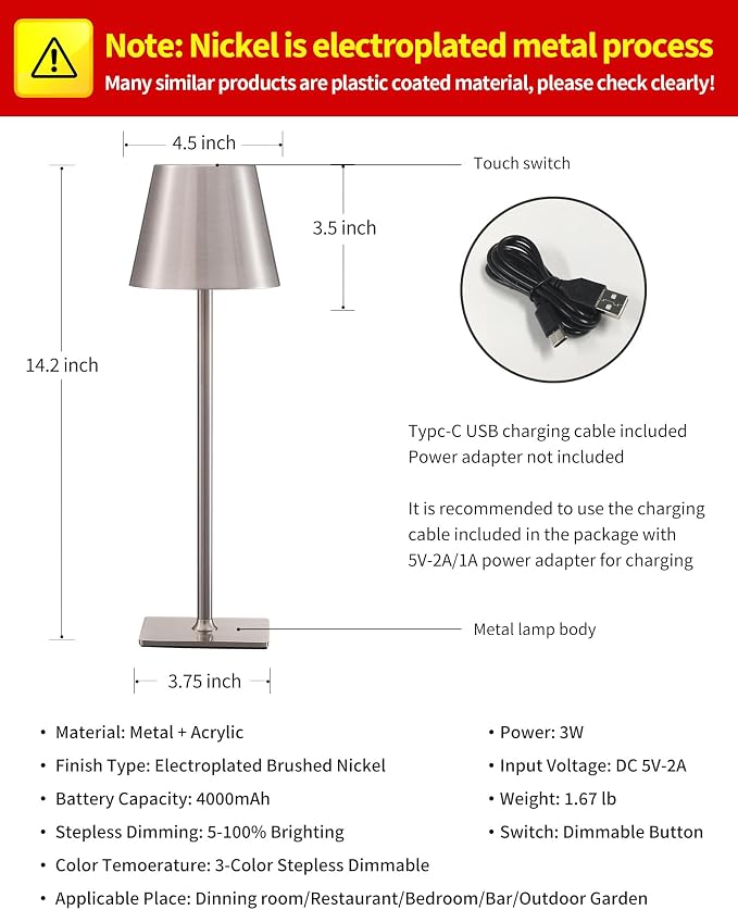 KDG 2 Pack Cordless Table Lamp, Portable LED Desk Lamp, 4000mAh Battery Operated - Image 4