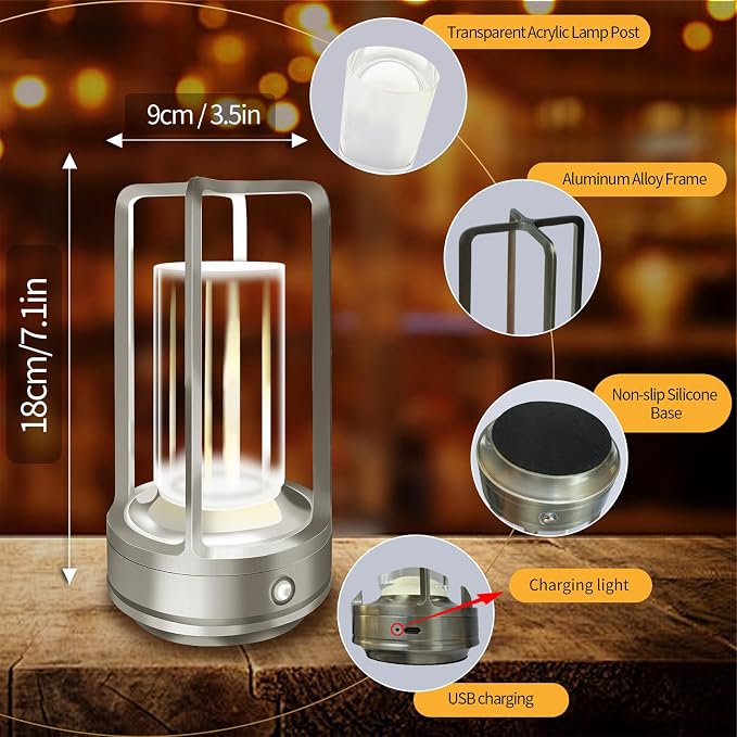 Portable Metal Table Lamp for Outdoor/ Indoor, 4000 mAh Rechargeable Cordless - Image 4