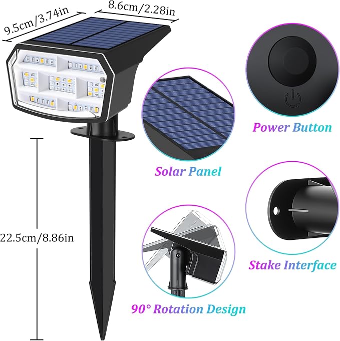 Sucolite 6-Pack Solar Spot Lights Outdoor Waterproof IP65, 3 Lighting Modes - Image 7