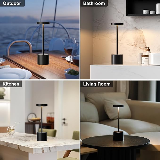 Black Cordless Table Lamp, 4000mAh Rechargeable Battery Powered Lamps, 3 Color - Image 7