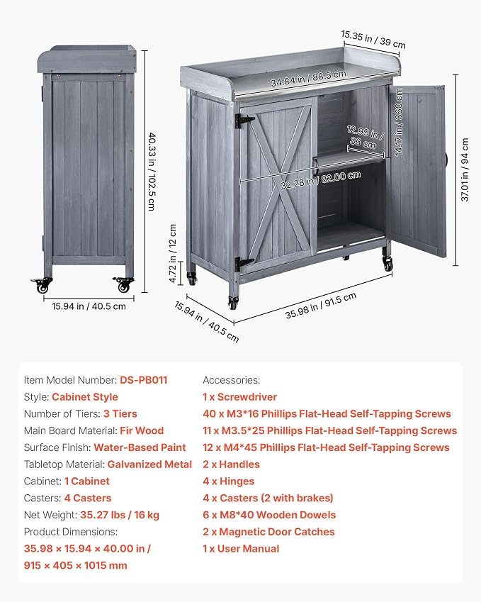 VEVOR Potting Bench Table, Outdoor Gardening Wooden Storage Cabinet - Image 7