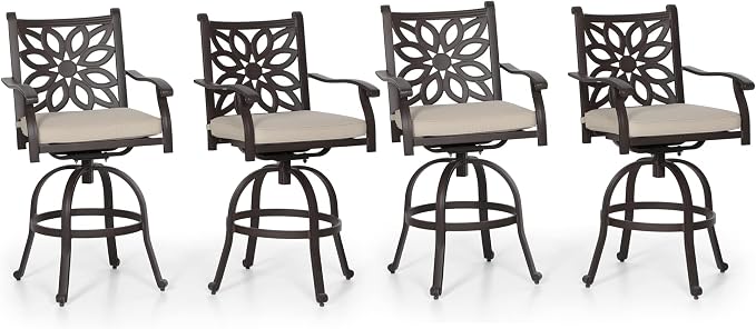PHI VILLA Outdoor Swivel Bar Stools Set of 4, Cast Aluminum Patio Pub Height by PHIVILLAThepioneerofcomfortablehouseholdsupplies