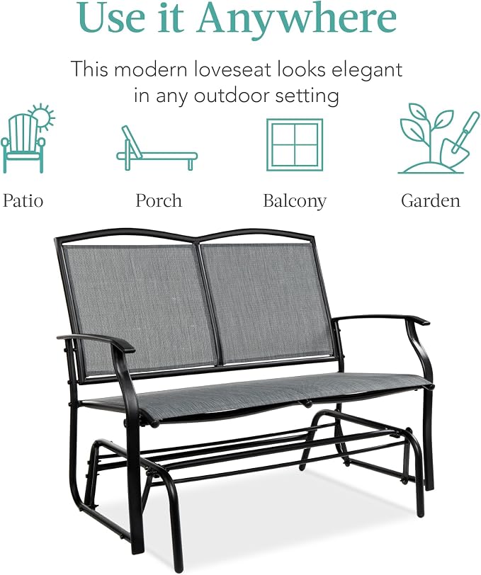 Best Choice Products 2-Person Outdoor Patio Swing Glider Steel Bench Loveseat - Image 7