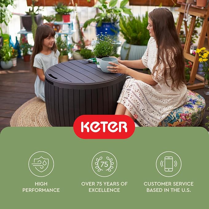 Keter Circa 37 Gallon Deck Box Organizer, Works as Ottoman Chair or Side Table - Image 14