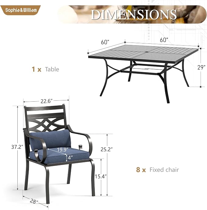 Sophia and William Outdoor Patio Dining Set - Image 6