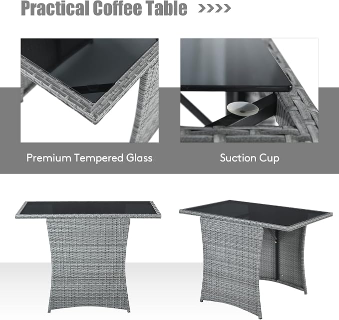 Tangkula 3 Pieces Patio Dining Set, Patiojoy Space-Saving PE Rattan Bistro Set - Image 7