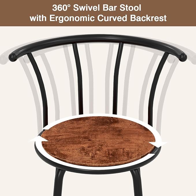VECELO Bar Stools Set of 2, Swivel Counter Barstools - Image 5